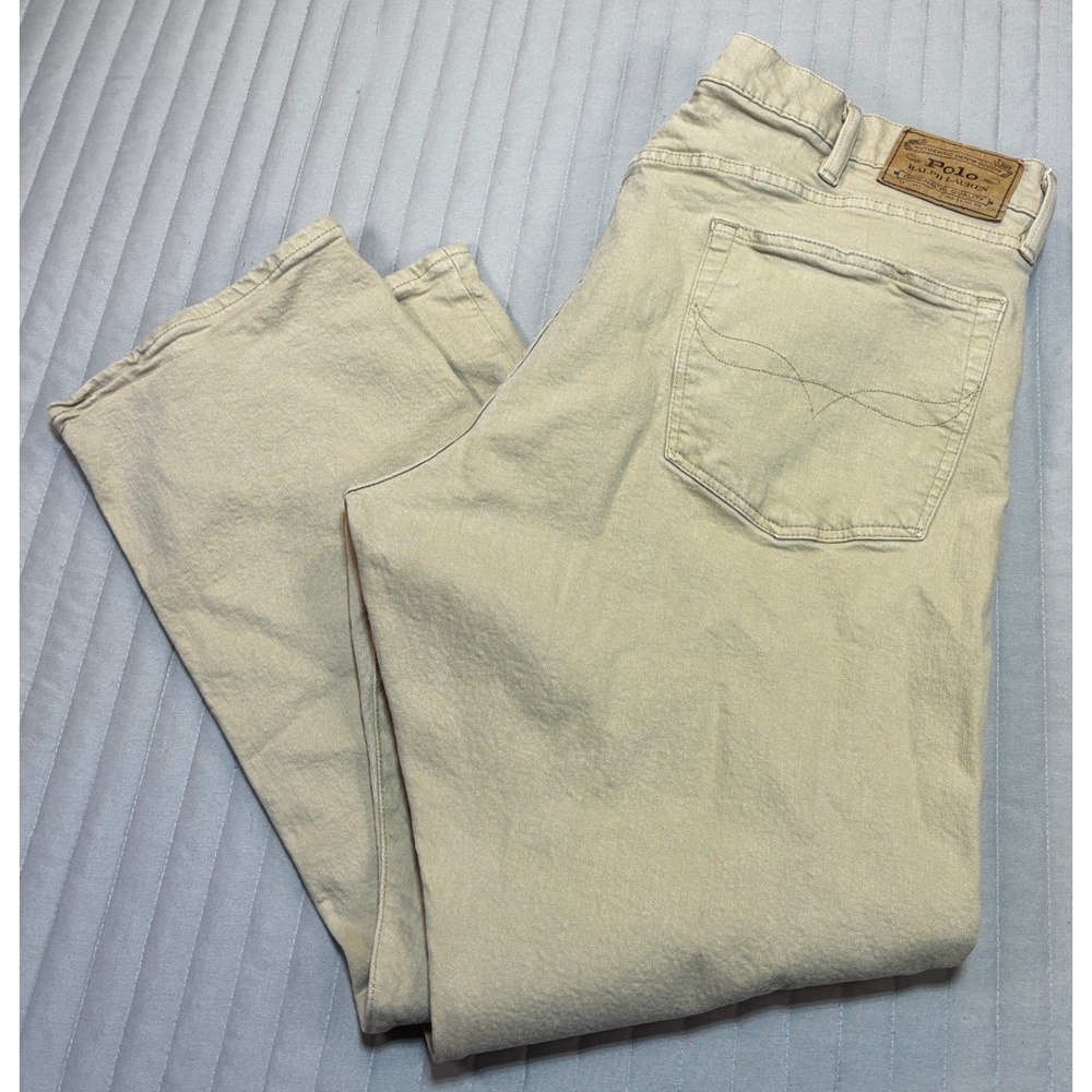 POLO RALPH LAUREN Hampton Relaxed Straight Khaki/Tan Denim Jeans Mens 40x30 EUC
